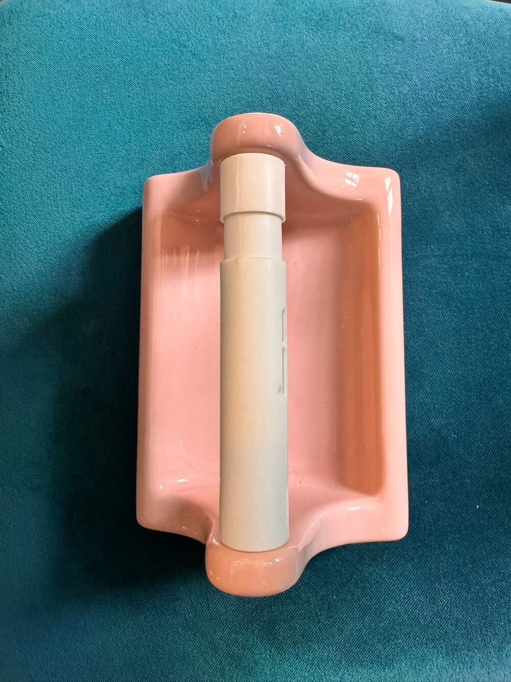 Vintage Pink Ceramic Recessed Toilet Paper Holder - MCM Peach/Coral Sun Japan